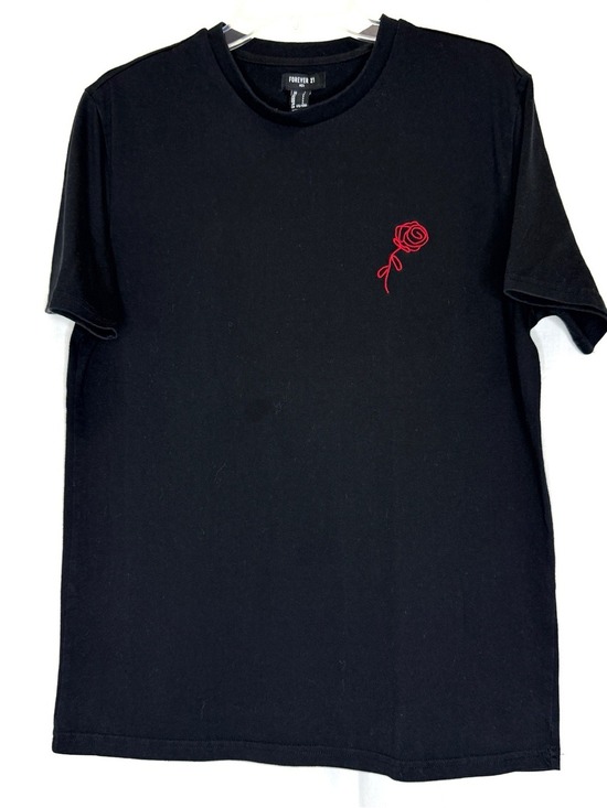 Forever 21 Other - Forever 21 Men's Black Short Sleeve Tee with Red Rose Embroidery on Chest